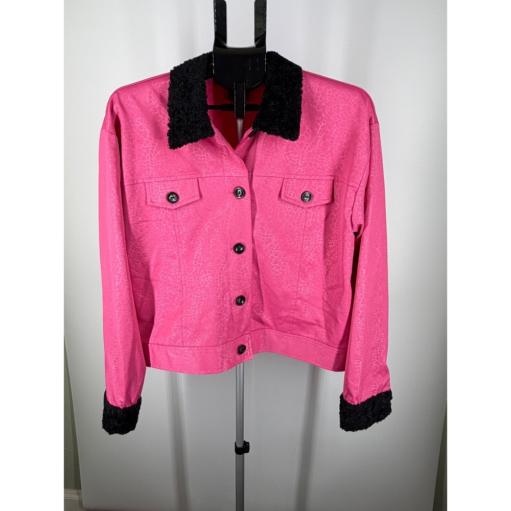 Kendall Creek‎ Collections Pink Animal Print Jacket Faux Sherpa Collar XL Womens